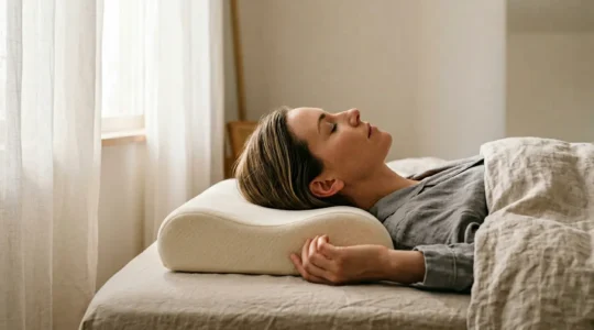 Persona che dorme su cuscino ergonomico per il supporto cervicale