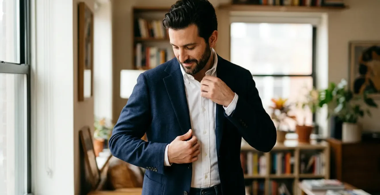 Uomo elegante con outfit casual chic per un primo appuntamento romantico