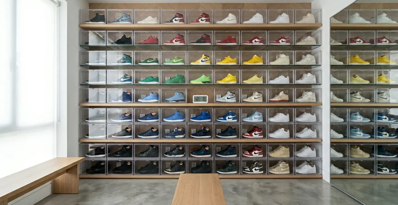 Sneakers da collezione conservate perfettamente in un ambiente controllato con sistemi di protezione