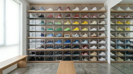 Sneakers da collezione conservate perfettamente in un ambiente controllato con sistemi di protezione