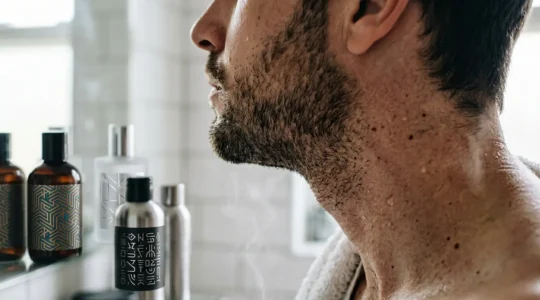 Uomo che si prepara per la rasatura del collo con tecniche professionali