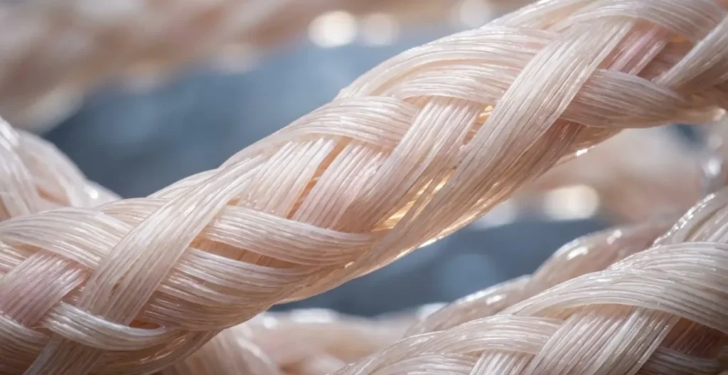 Vista macro di fibre di collagene nel tessuto tendineo